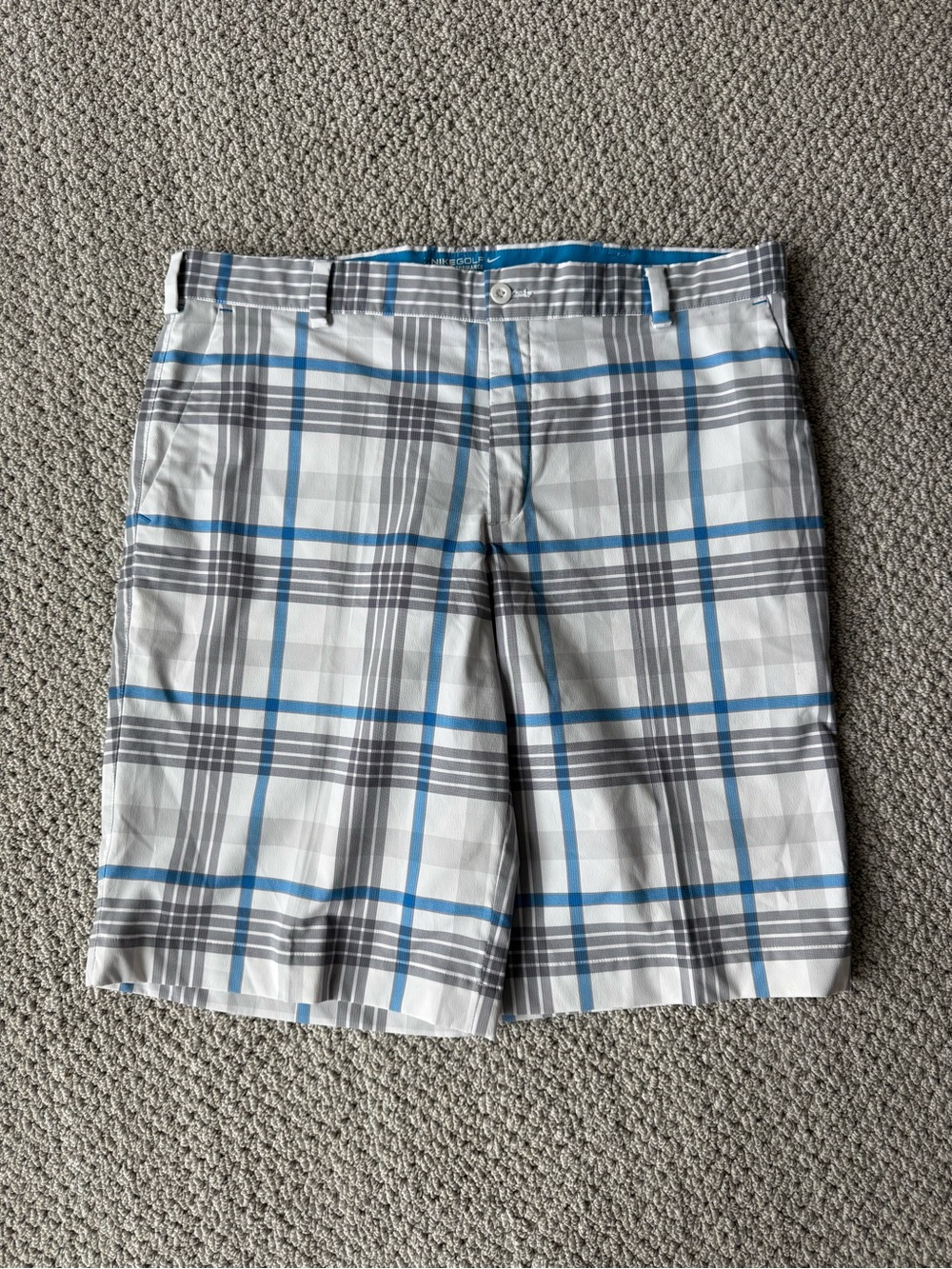 Nike White, Gray & Blue Plaid Golf Athletic Shorts - Picture 2 of 4